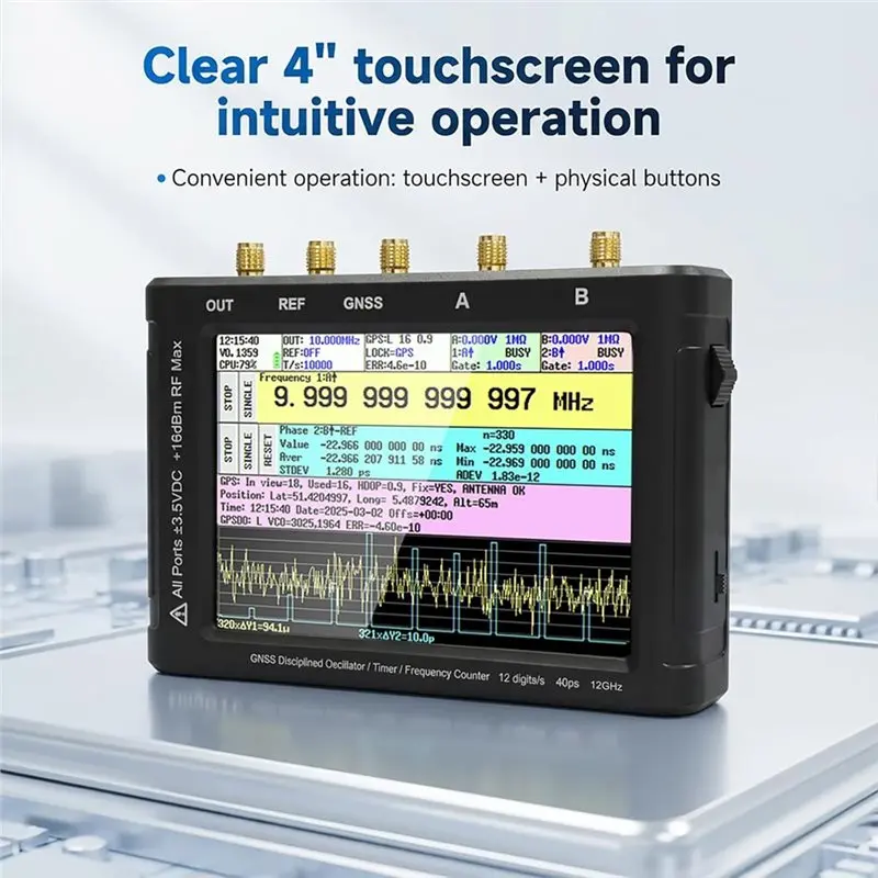 WORTHOWN-ZC412 12Ghz Frequency Counter, 4-Inch Tiny Frequency Analyzer With Built-In GPSDO, 40Ps Resolution Dual Timer Counter
