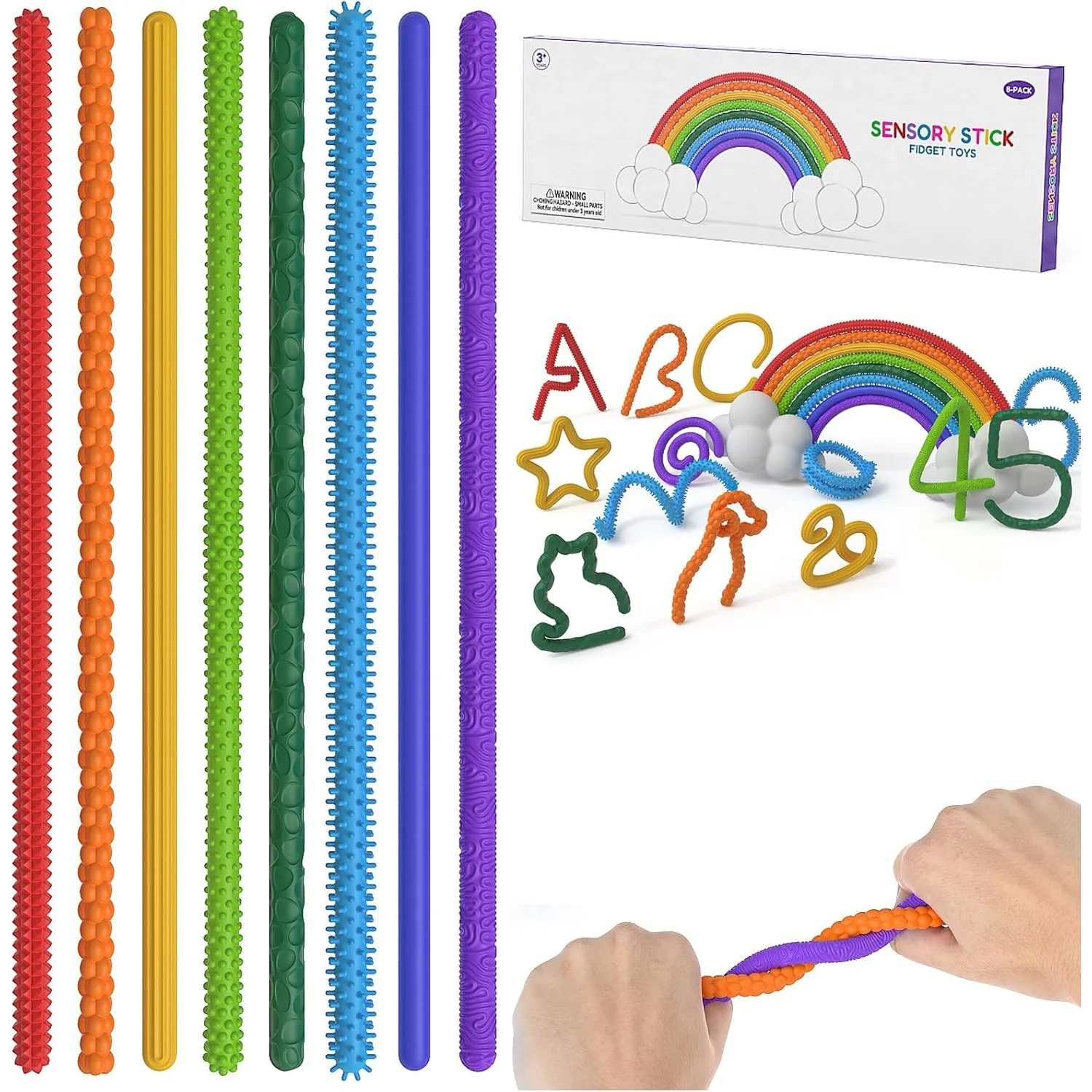 8pcs EDC Fidget Sensory Sticks toys, Worry Balls Autism Calming Anxiety Relief Stress Sensory Toy, Christmas gifts