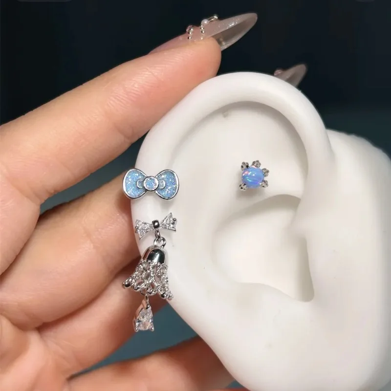 1 قطعة لطيف الكرتون الحلو فتاة الأذن الكفة التيتانيوم الصلب القط Bowknot أقراط موضة تنوعا الصغيرة العصرية النساء الأذن مجوهرات #1