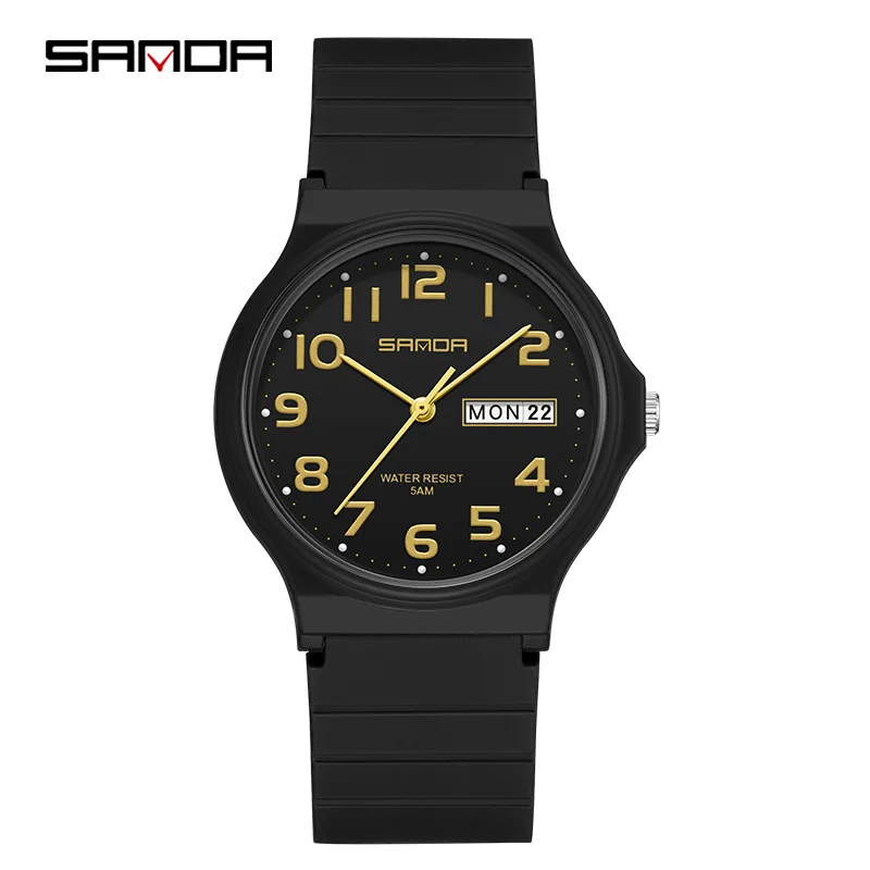 SANDA 9072 Minimalist Ladies Quartz Watch, Lightweight Simple Black Wristwatch, Waterproof with Calendar & Night Light image 4