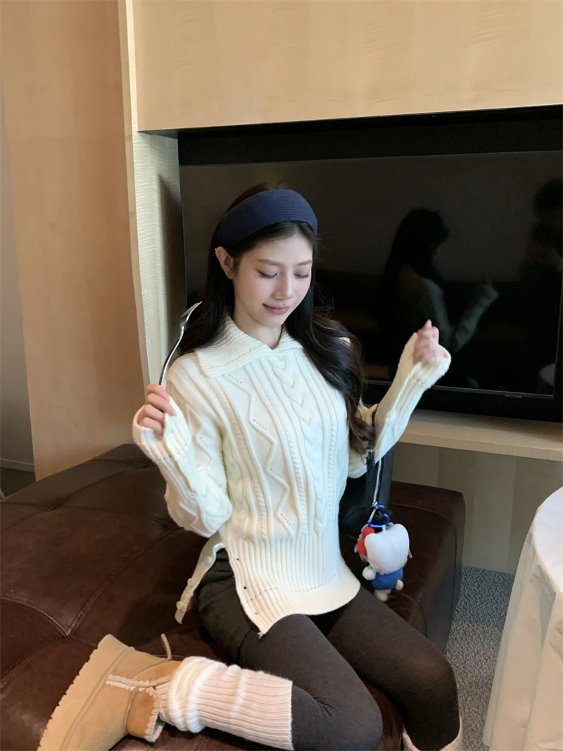 

Korean Sle Knitted Sweater Women's Autumn Winter New Design Sensation Turtlene Twist Knitwear Slimming Top