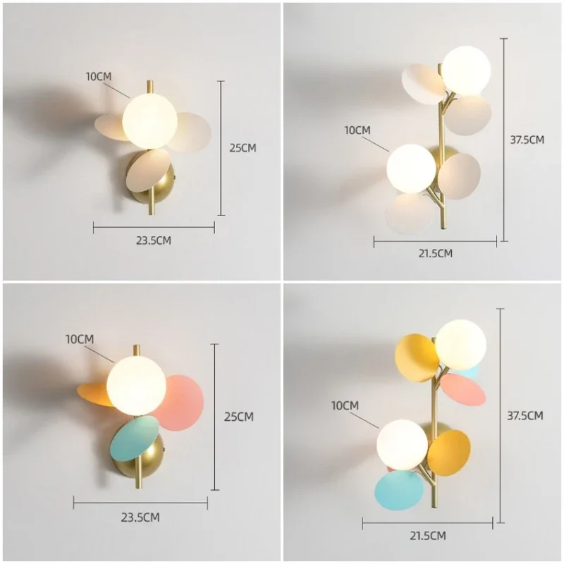 Nordic Macron Wall Lamp Colored Acrylic Sheet LED Light Milky White Ball Glass Lampshade Living Room Lighting Bedroom Decoration