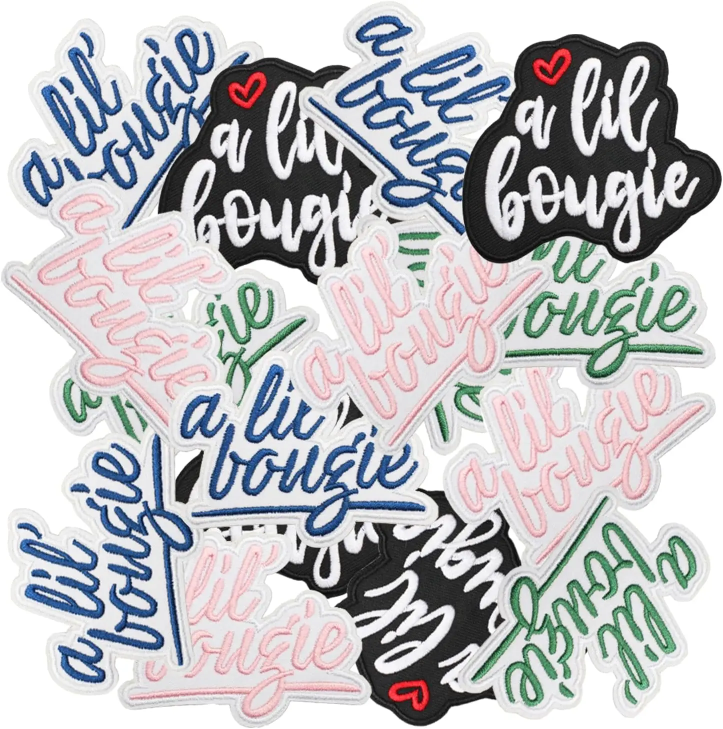 16pcs A Lil Bougie Iron/Sew on Patches, Fashion Text Embroidered Applique, DIY Decoration for Clothes, Hat, Bag, Jeans, Dress, S