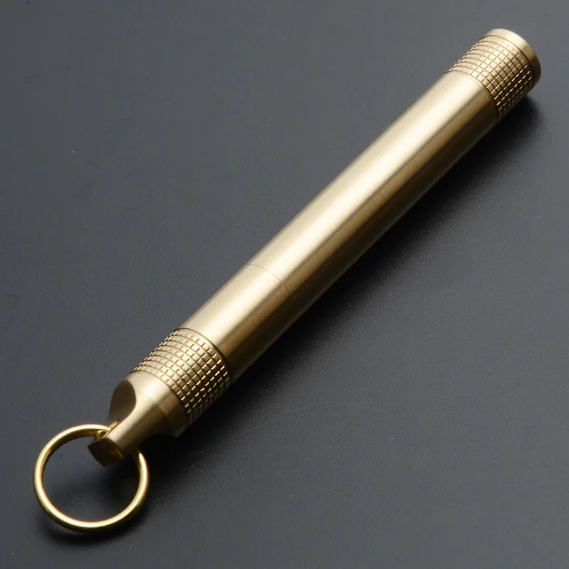 Portable Brass Cigarette Case with Keychain Mini Metal Toothpick Storage Box Gold Color Waterproof Pill Case