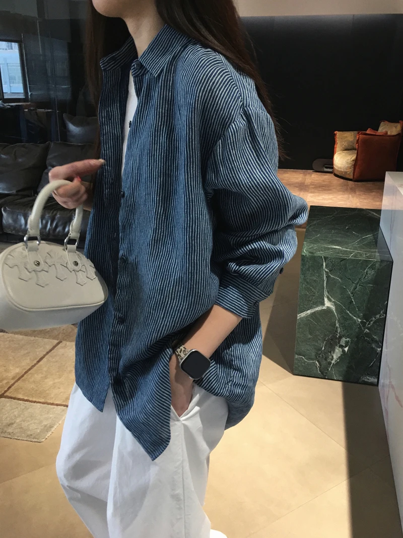 

Cuijia Linen Long Sleeve Shirt Colored Weave Casual Style Women's Comfortable Breathable Straight Cut Spring Fashion