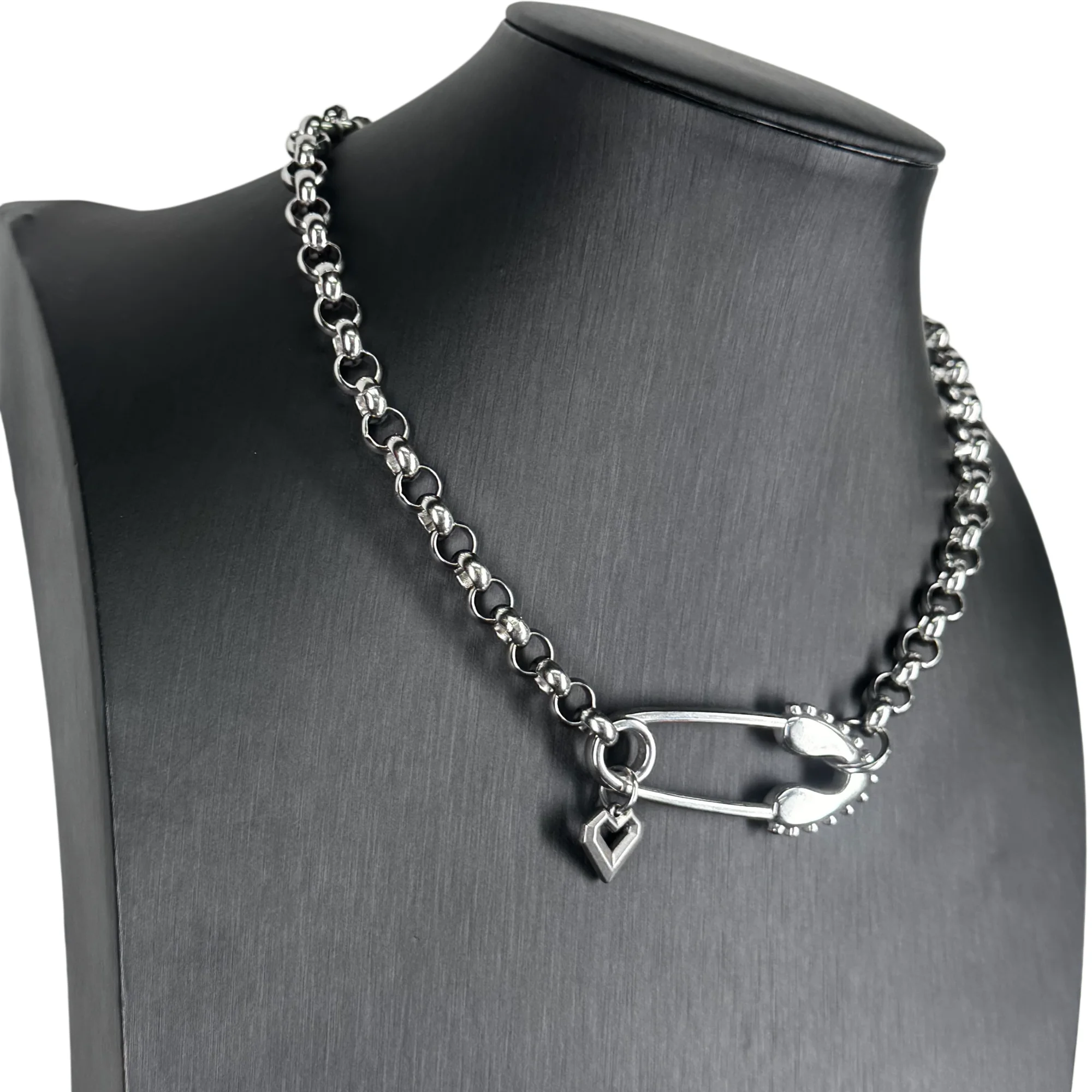 Sicherheitsnadel-Herz-Choker-Halskette aus Edelstahl, Y2K Punk Goth Grunge Statement-Schmuck für Frauen und Männer, Geschenk – Detail 1