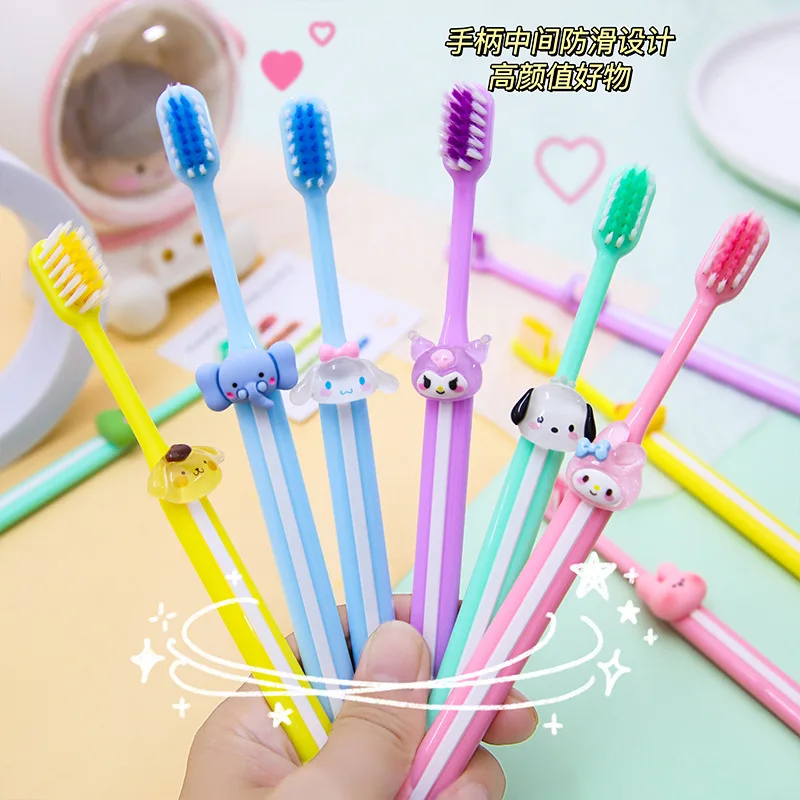 3pcs Sanrio Cute Toothbrush Mymelody Kuromi Cinnamoroll Cartoon Student Adult Household Fine Hair Toothbrush Cleaning Toothguard