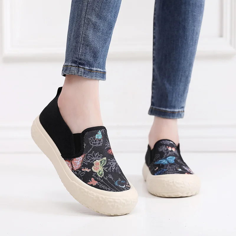 

Women Flats Canvas Slip-On Flat Platform Thick Bottom Leisure Women's Shoes Spring Summer Hollow out Design Women Flat Shoes New