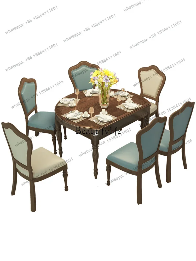 

60.All Solid Wood Dining Table Variable round Table Multifunctional Retractable Dining Table