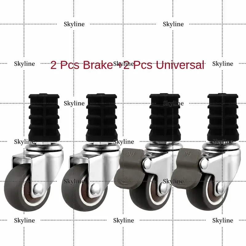4 Pcs Lot 1.5 Inch 19 22 25 Furniture Square Tube Wheel Universal Shelf High Quality Stainless Steel Silent Brake Caster