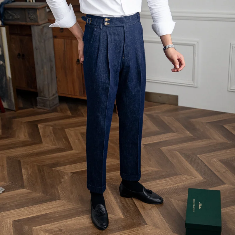 High Quality Italy Business Dress Pants Men Office Social Suit Pants Casual Wedding Groom Trouser Pantaloni Uomo Casual Blue