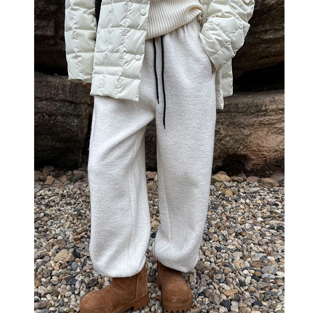 2024 Women Winter Wool Pants High Waist Thick Warm Pants Fashion Clothes Vintage Pants Female Trousers