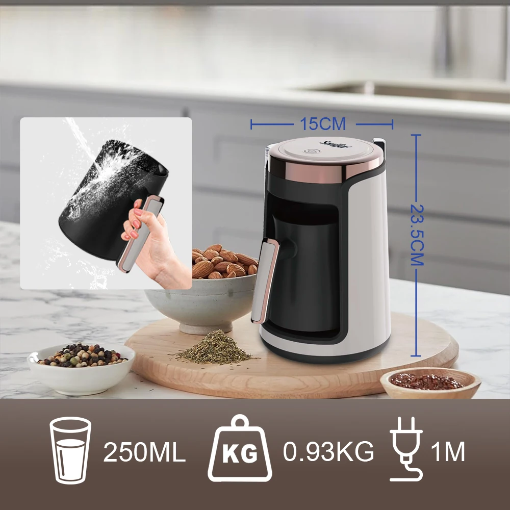 Turkish Coffee Maker Coffee Machine Anti-Overflow 250ml Heating Coffee Pot Touch Screen 95°C Bottom Heating Auto Power Off 550W