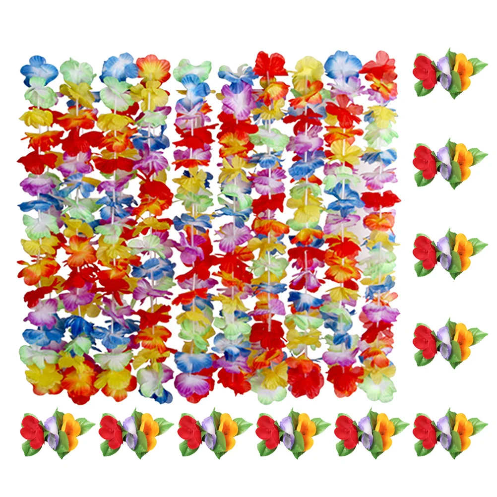 

Flower Wreath Clips Set Tropical Necklace for Luau Hawaiian Party Beach Gathering Room Luau Hair Clips Decoration
