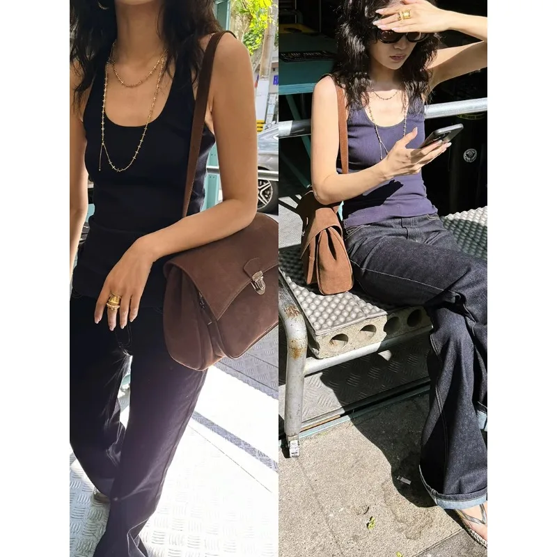 2025 New Early Autumn Retro Trend Matte Leather Briefcase Women's Bag Fashionable Versatile Single Shoulder Oblique Span Bag