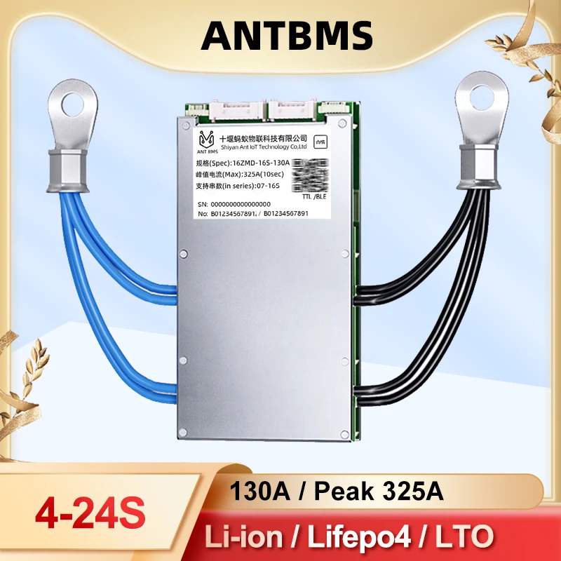 

ANT BMS 4S 7S 8S 16S 17S 20S 22S 24S Lifepo4 Li-ion Battery 130A Peak 325A BT APP Built-in 12V 24V 36V 48V 60V 72V smart balance