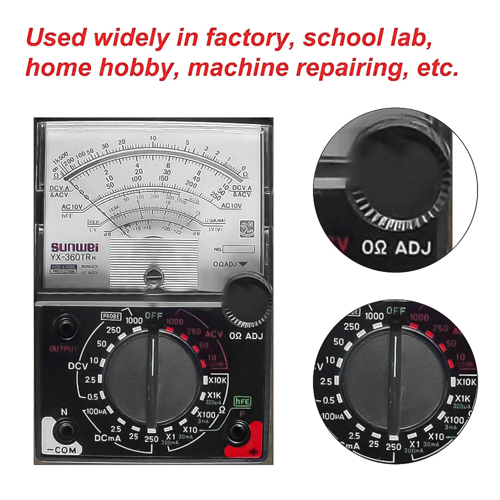 Imagem -05 - Mini Analógico Multímetro Acdc Agulha tipo Universal Medidor Ponteiro Display Voltímetro Amperímetro Ohm Resistência Tester Yx360trn
