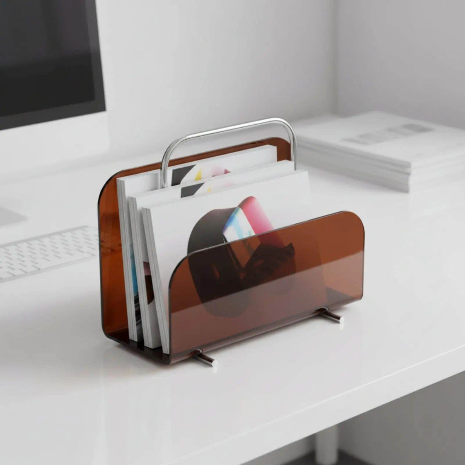 Acrylic Magazine Rack Handles Modern Magazine Holder Newspaper Stand Easy to Clean Home Decor Space-Saving for Living Room