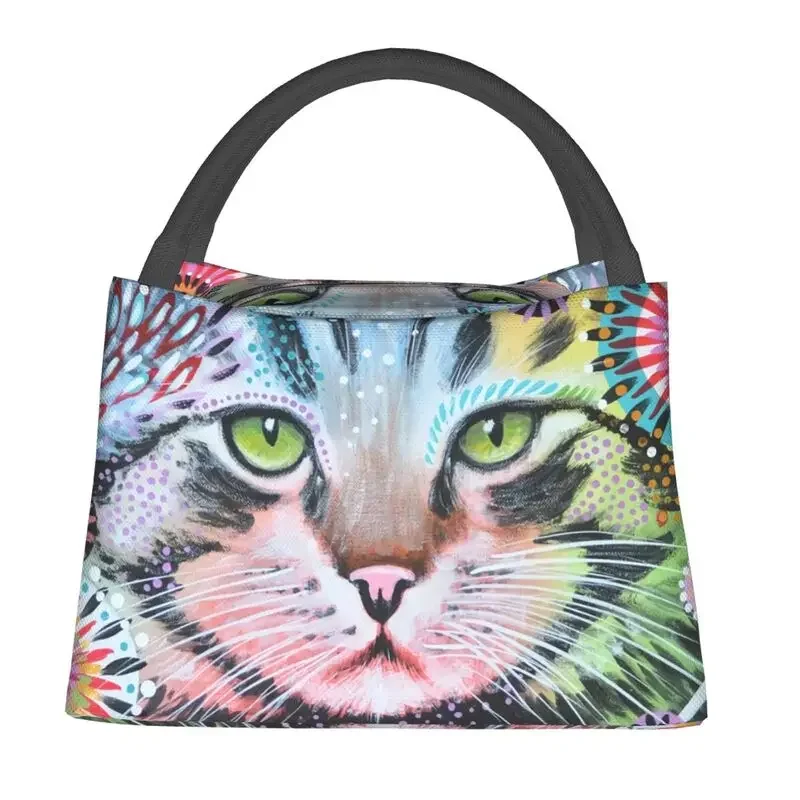 Abstract Modern Cat Art Kitty Portrait Insulated Lunch Bag Female Waterproof Hot Cooling Lunch Box Office Picnic Travel