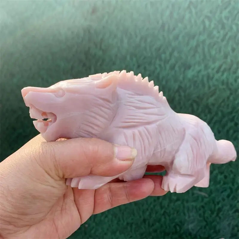 

Natural Pink Opal Animal Wolf Carving Flashing Crystals Beautiful Gemstone For Home Decoration Collection Gift 1PCS