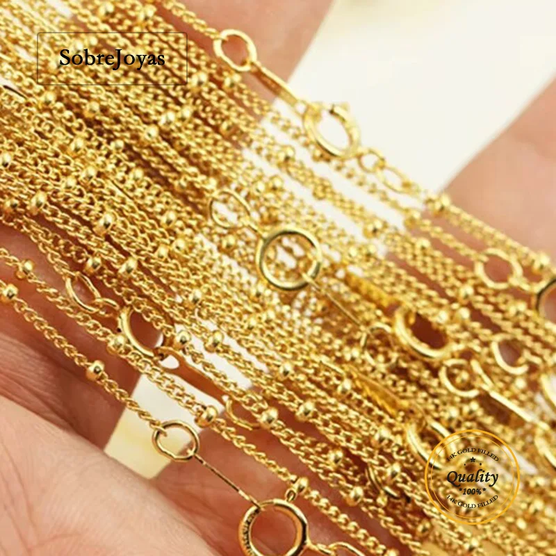 

Спутниковая цепочка, 14-каратное золото, ожерелье-цепочка, 1,3 мм, ожерелье-цепочка из бисера, оптовая поставка, женское ювелирное ожерелье с позолотой