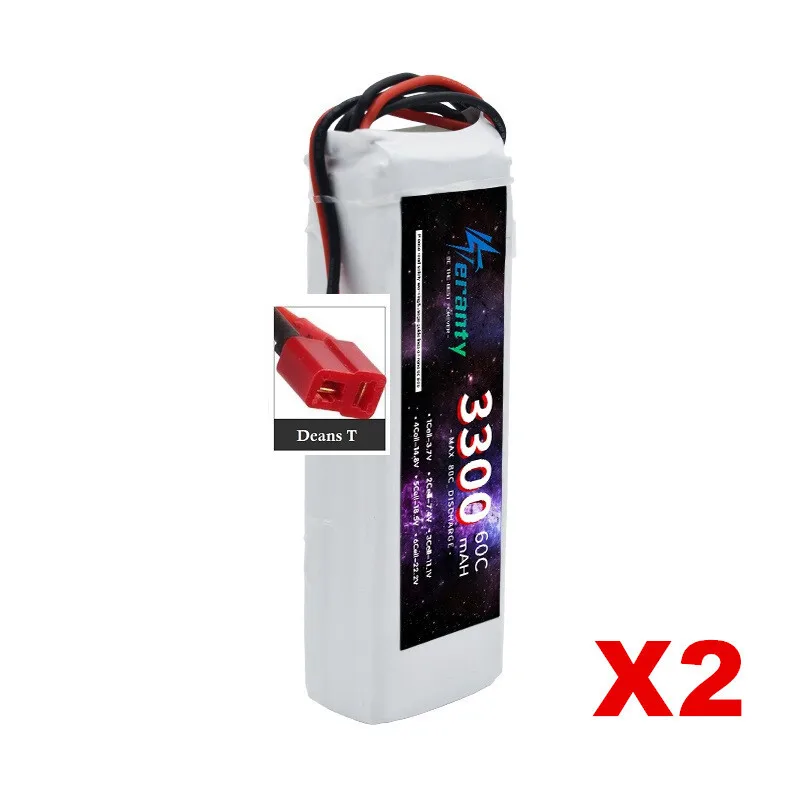 PYLRC TERANTY 3300MAH 60C 7.4V 11.1V 14.8V 22.2V Lipo-Akku für RC-Auto, Drohne, Quadcopter, Boot, 2S 3S 4S 6S, 2 Stück wiederaufladbare Batterien 4