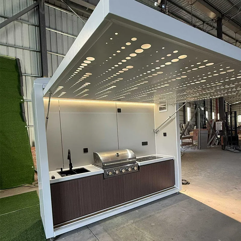 Customized Stainless Steel Modular Portable Outdoor Kitchen With Bar And Pergola For BBQ Cooking