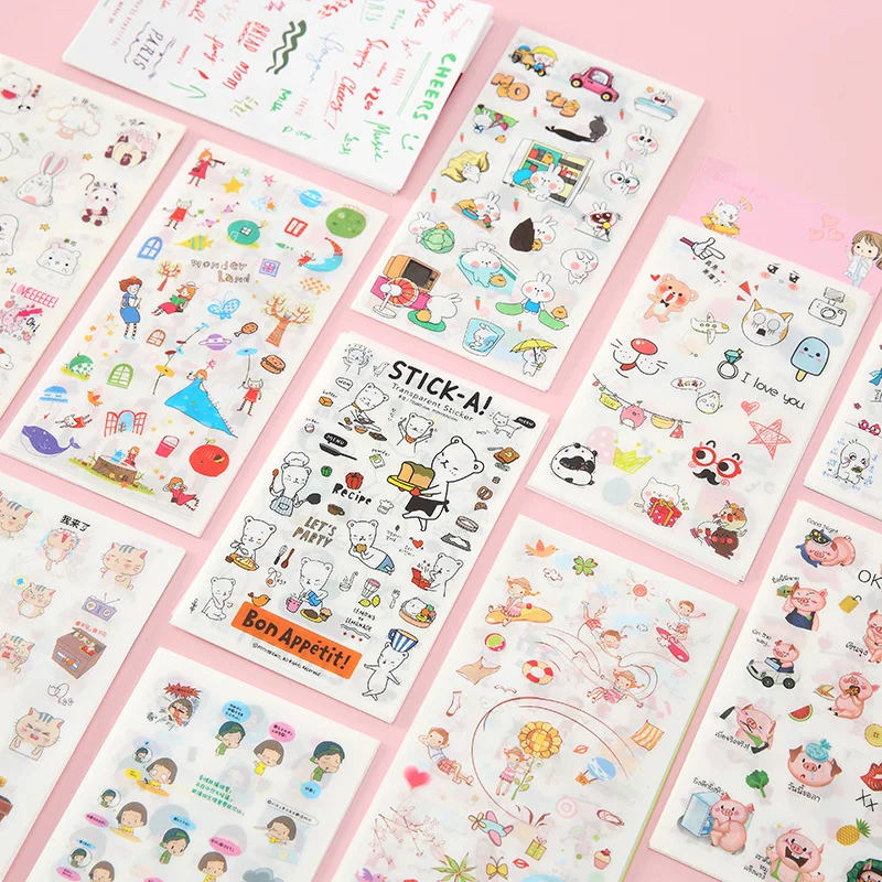 DIY 6-pack Stickers Cartoon Cute Hand Ledger Stickers Student Stationery  Children's Stickers Small Pattern Stickers