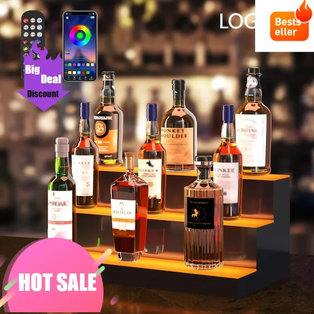 

Трехуровневая витрина для бутылок с ликером на 24 светодиода с подсветкой: полка для домашнего бара с поддержкой USB, радиочастотным пультом дистанционного управления и управлением через приложение
