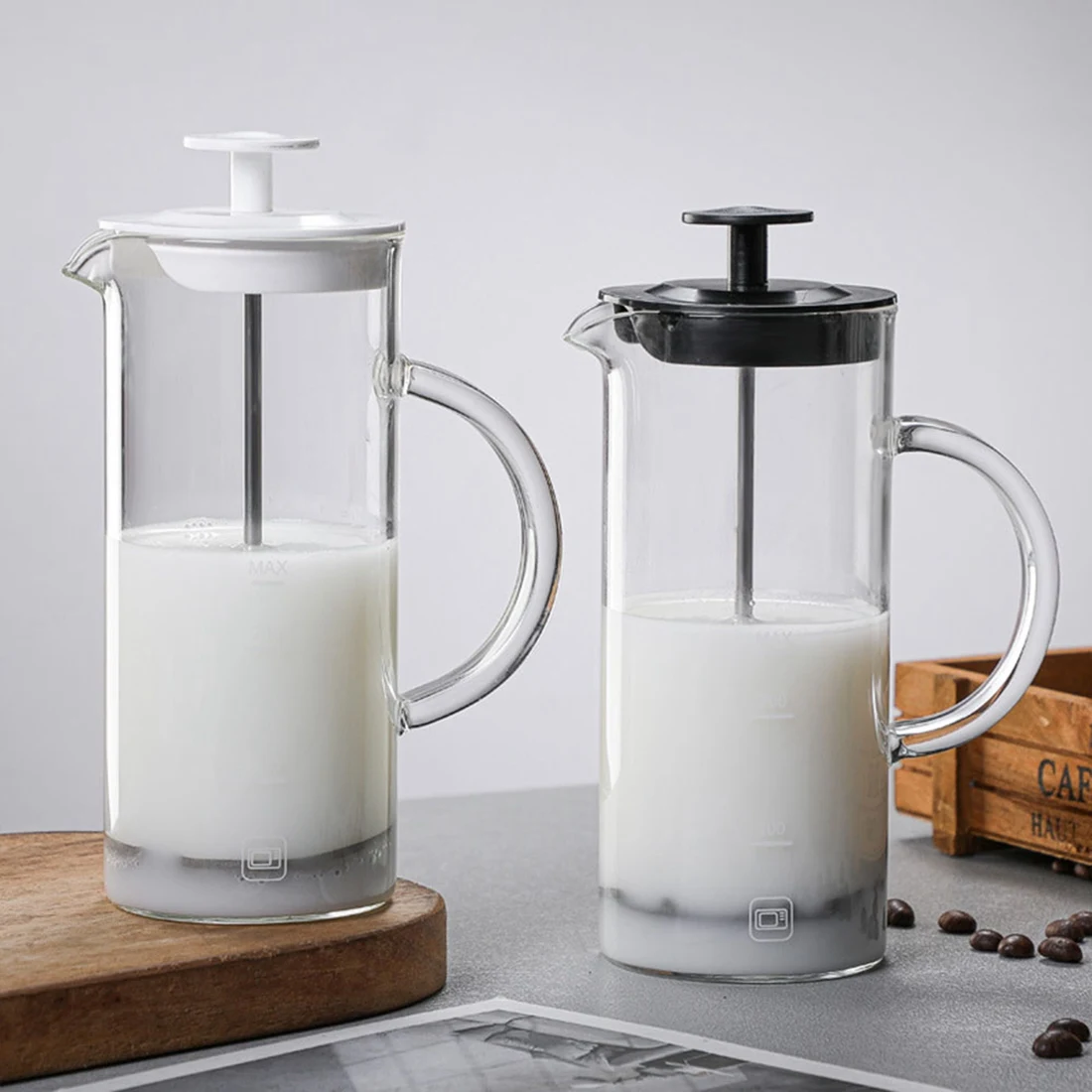 AC76-Milk Bubbling Machine Manual Milk Frother Pot Coffee Milk Bubbling Cup Portable Household Milk Bubbler