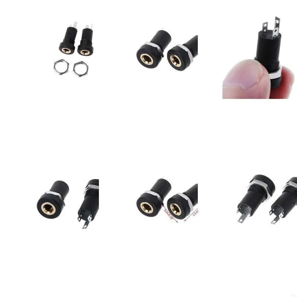 193A 2X 3.5MM Socket 3 Pole Black Stereo Solder Panel Mount Golden With