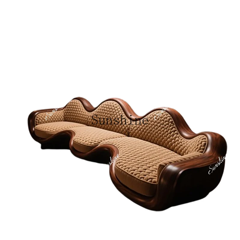 North American light luxury style solid wood three-person sofa high-end living room light luxury furniture  FT