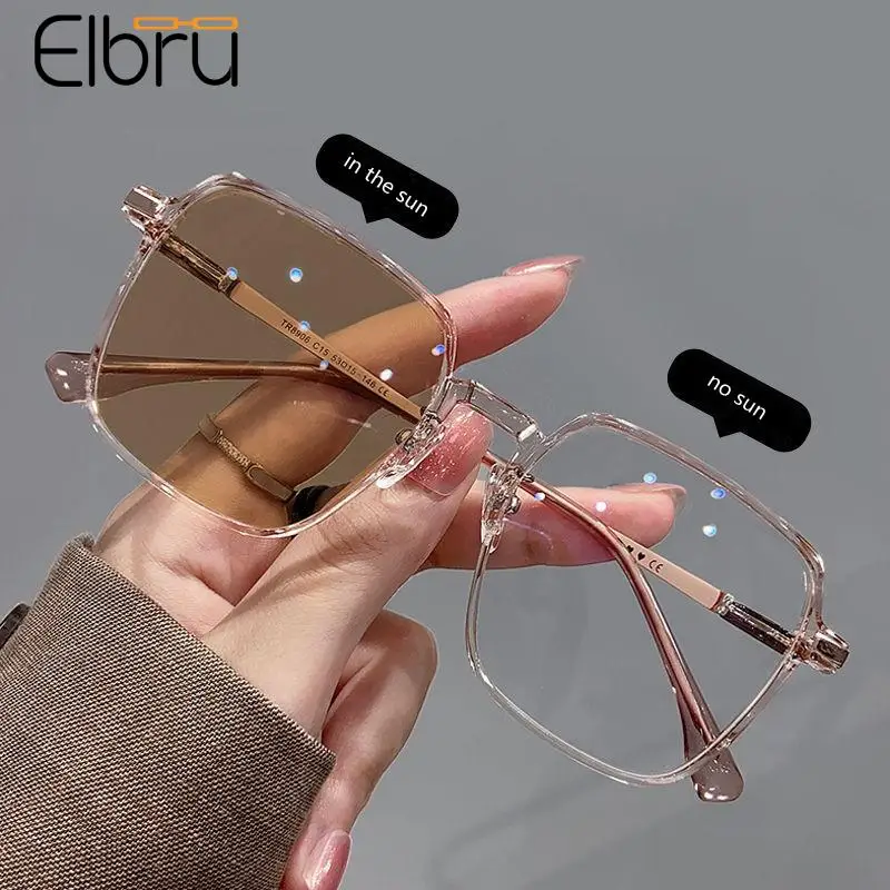 

Elbru Photochromic Myopia Glasses Women Men Anti Blue Rays Big Frame Shortsighted Eyeglasses Discolored Myopic Eyewear 0-0.5-1-6