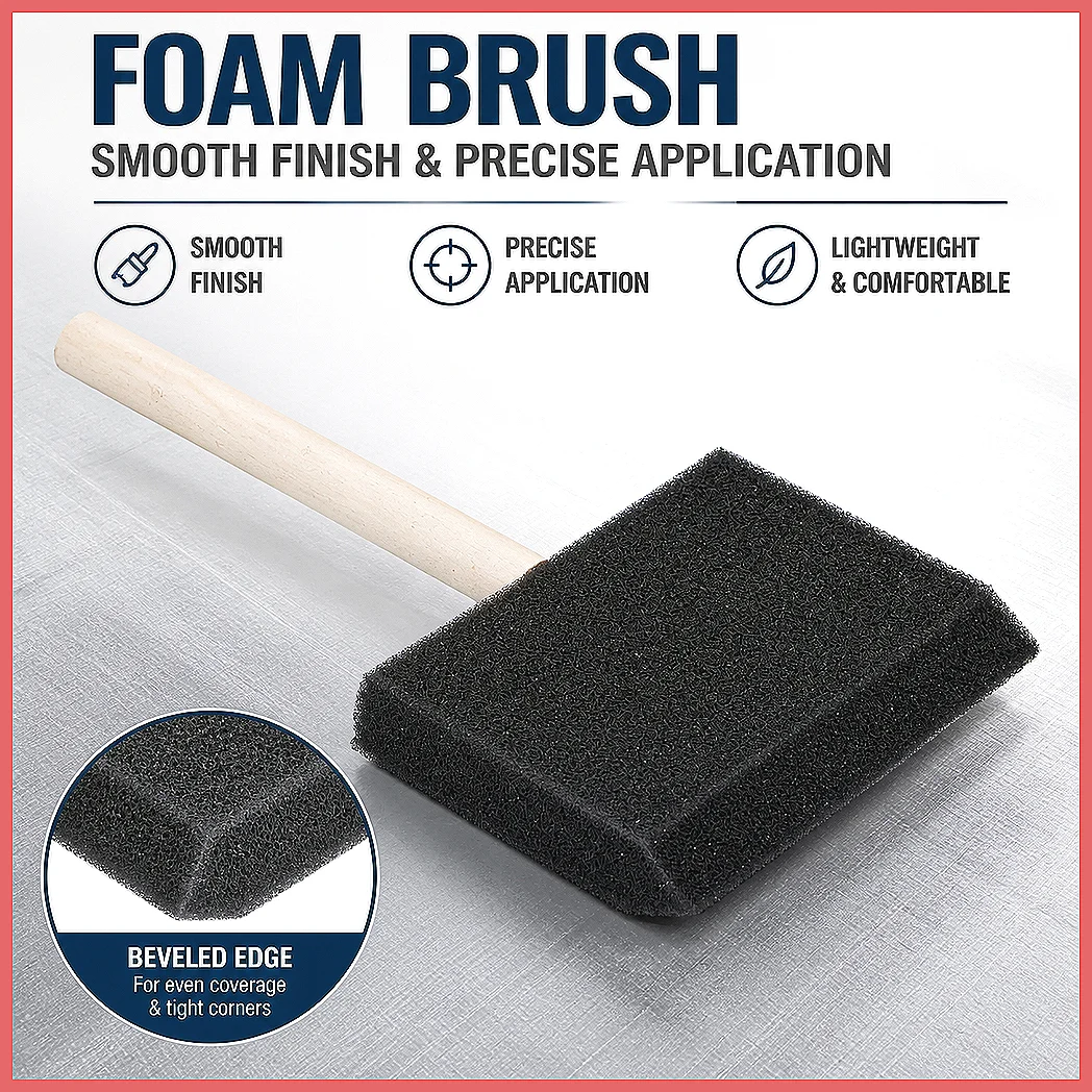 Wood Stain Brush - フォームペイントブラシ 24本セット 4インチ スポンジブラシ 木製ハンドル 斜め刃付き