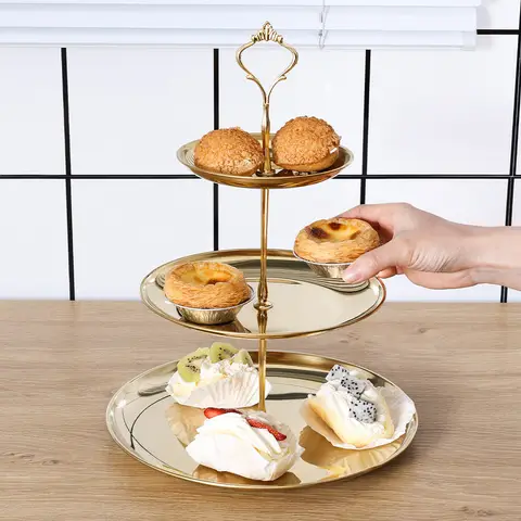 स्टेनलेस स्टील बहु परत केक नाश्ता रैक घरेलू लिविंग रूम कॉफी टेबल फल ट्रे डबल परत केक ट्रे नाश्ता ट्रे 10 best sales कैंडी ट्रे - №1