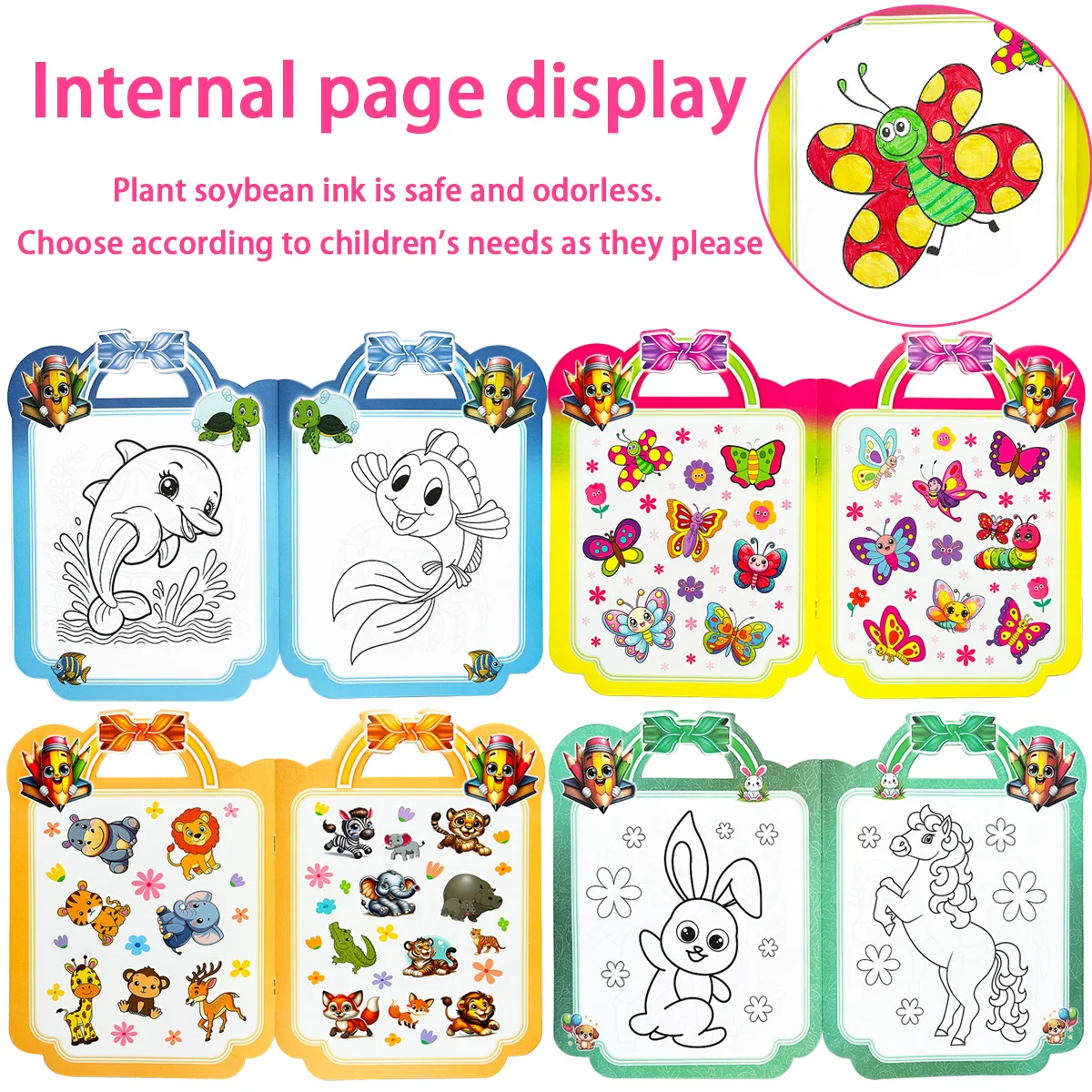 18 page portable handheld creative cartoon coloring book, graffiti stickers, art enlightenment education, holiday gifts