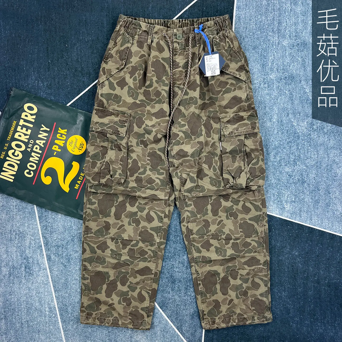 Heavyweight 100% Cotton Washed American Retro Camouflage Pants for Men Loose Straight Lumberjack Cargo Rugged Trousers Trendy