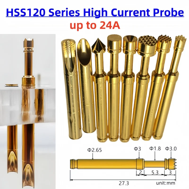 High Current Probe Plug-in Pin HSS120 24A Test Pin Needle Cover KS-113 30 KS-113 23 Dia 2.30mm/3.0mm/4.0mm 2.65mm 27.3mm 300g