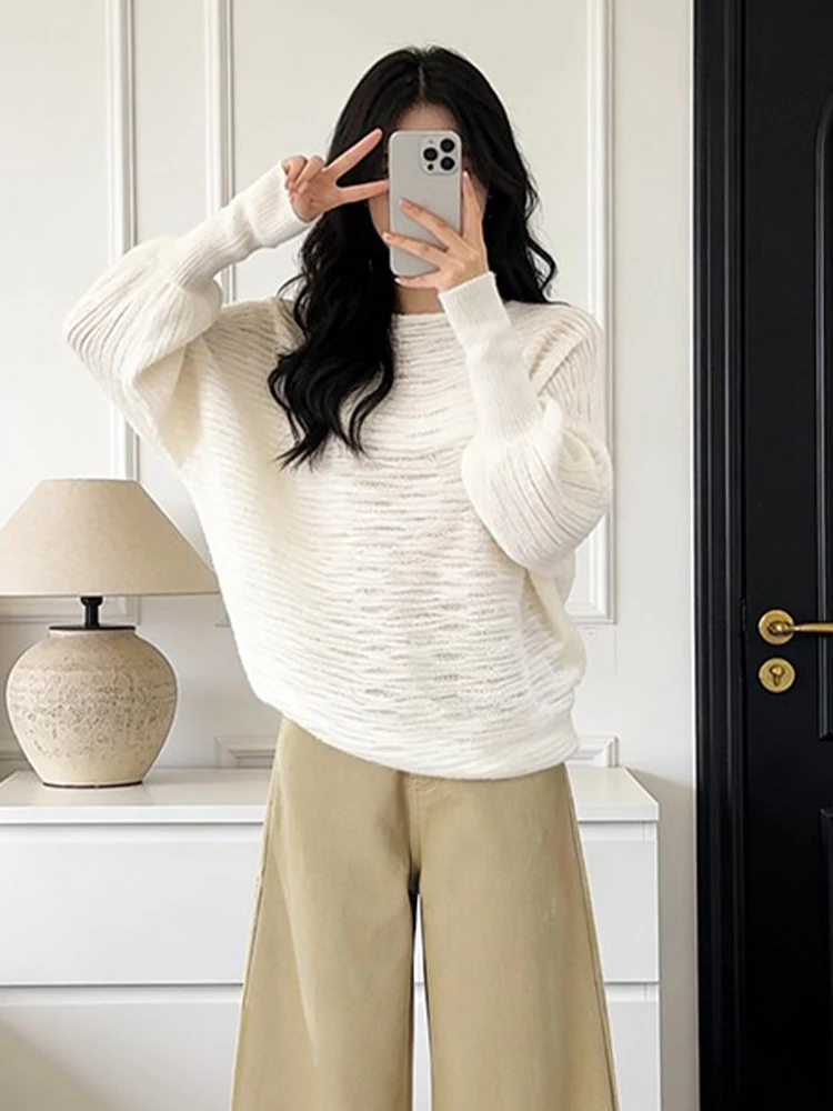 Korean Style Long Sleeve Knitted Sweater Women's Loose Hollow out Design Spring New Lazy Versatile Casual Top Cleanfit