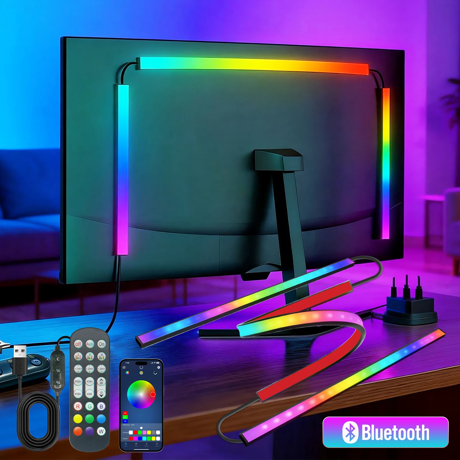 RGB Game Ambient Sync LED Light Strip Bluetooth APP Remote Control Computer Monitor Display Backlight DIY Color Pickup Light