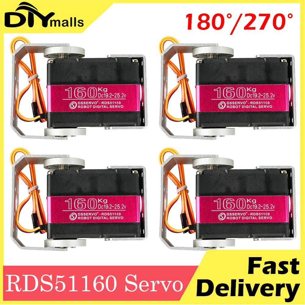 

4PCS 160KG RDS51160 RC Digital Servo Robot Servo 180° 270° High Torque Metal Gears Servo Motor for 1/5 FPV Drone Car Robot 24V
