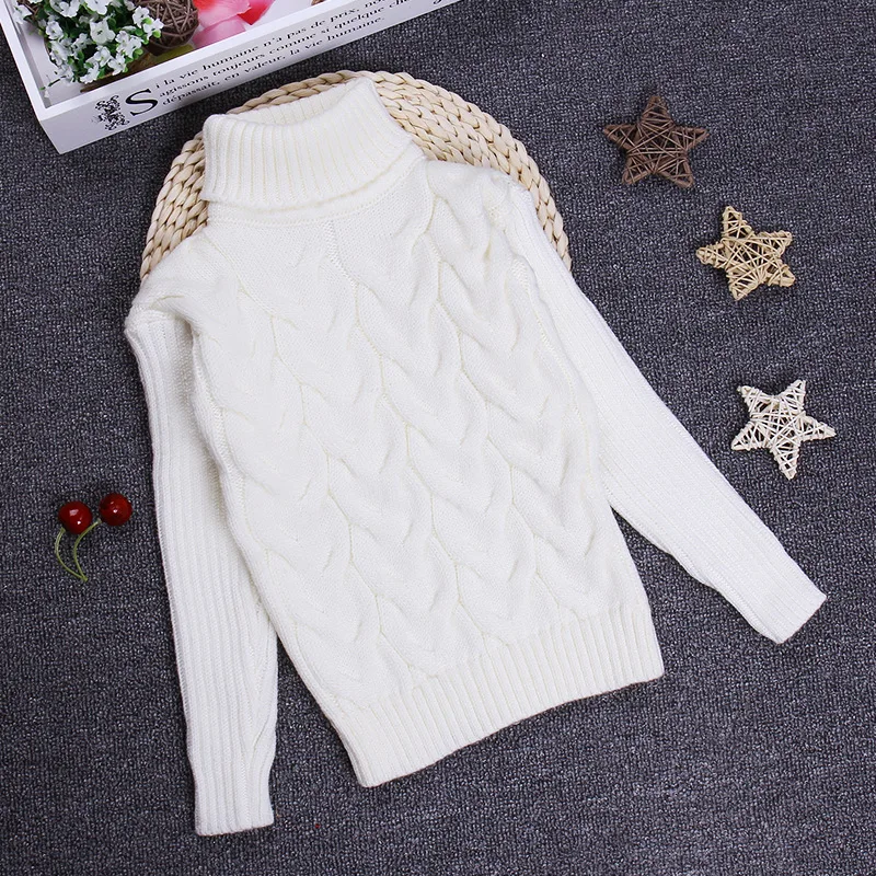 Children's autumn and winter sweater boys' solid color knitted sweater girls' thickened base baby pullover high neck sweater