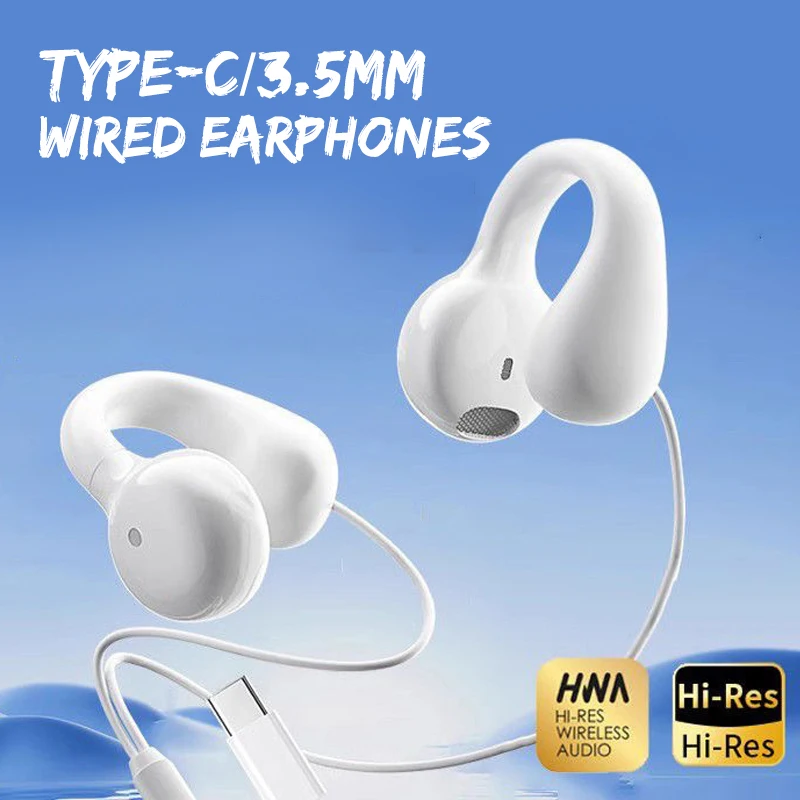 Wired Air Conduction Type-C 3.5mm Earphone Earclip With Microphone Mic Headphones Earring Sports Headset For Running Yoga