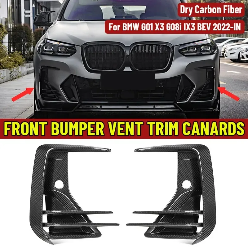 

Dry Carbon Fiber Front Bumper Fog Light Canards Cover Air Vent Cover Trim Outlet Intake Frame For BMW G01 X3 G08i IX3 BEV 2022-