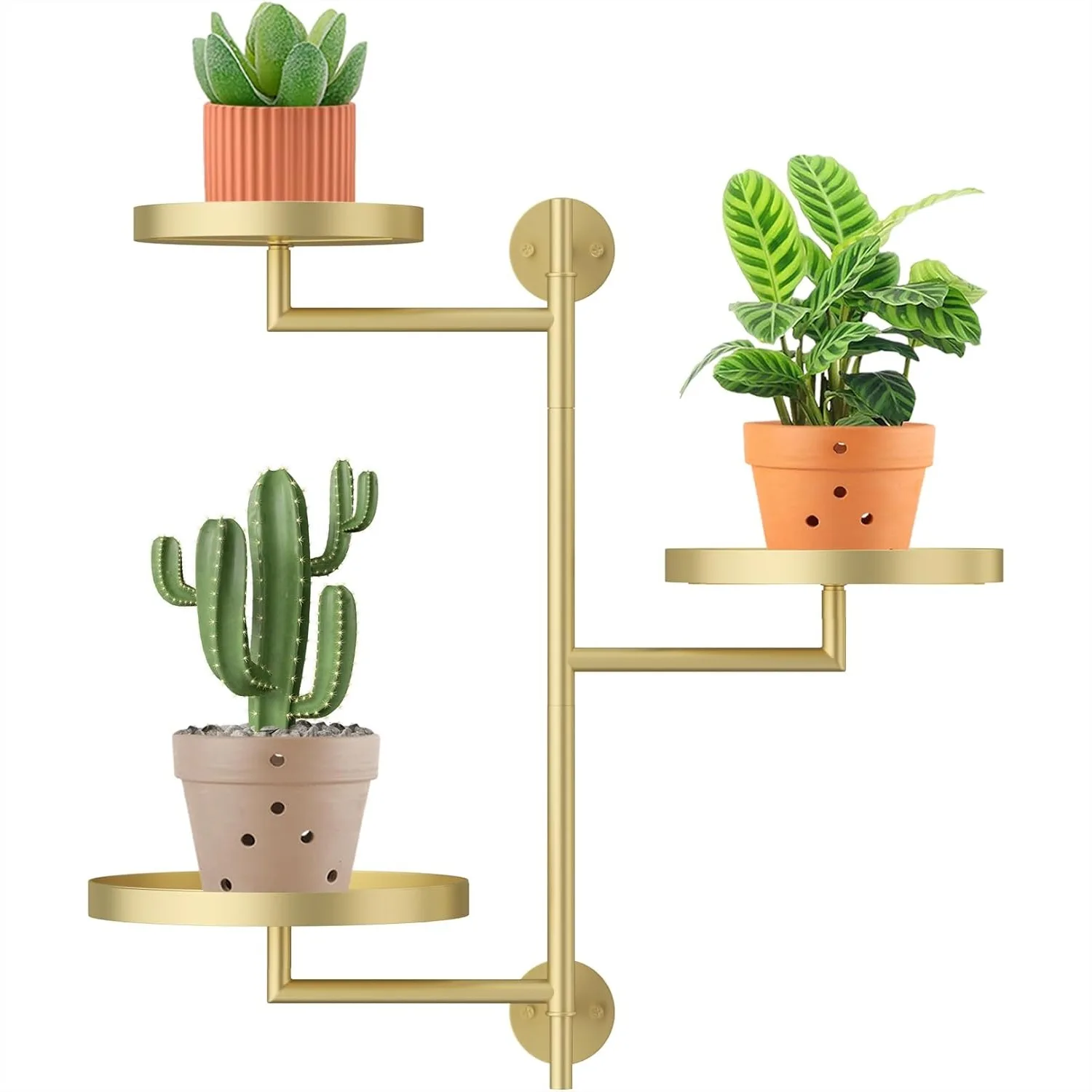 

Rotating Window Shelves for Multiple Plants Indoor, 3-Tier Metal Corner Gold Plant Stand Holder Floating Hanger Shelf for Wall