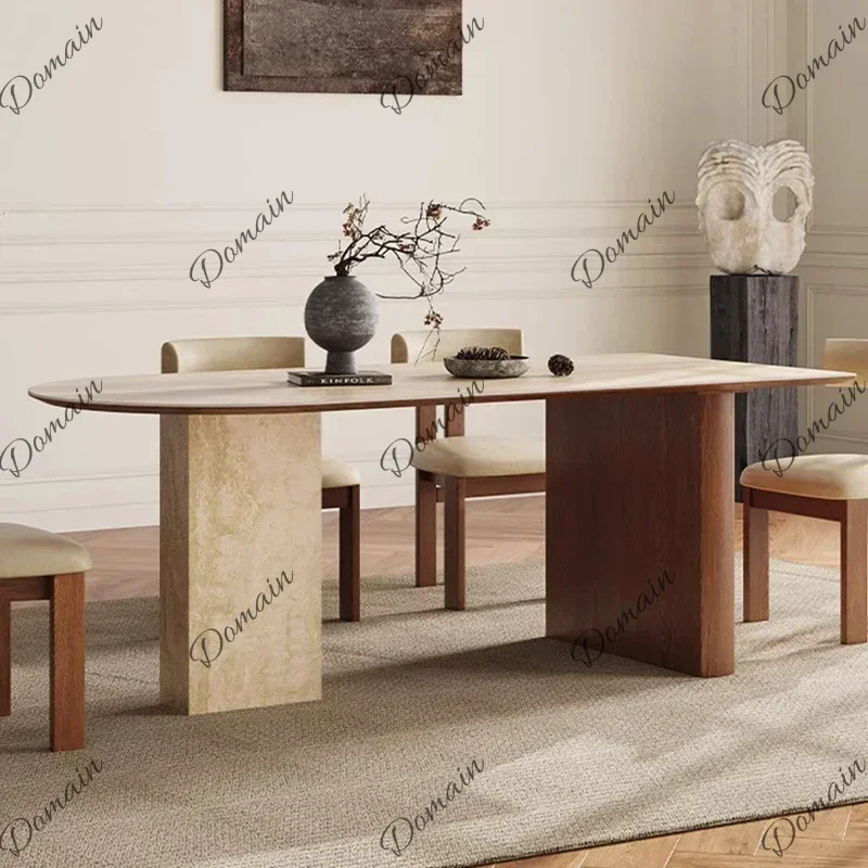 XM 140cm 160cm 180cm Travertine Rock Slab Living Room Dining Tables And Sets 4 Chairs Dining Rooms Pliante Kitchen Table Furnitu