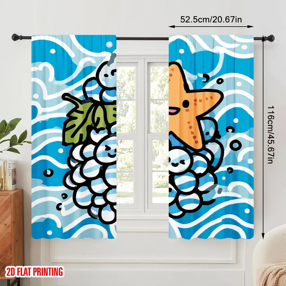 2pcs 2D flat printing Drapes Cute Ocean Characters Grapes Starfish 100% Polyester Without Electricity 0 for Festive Portraits