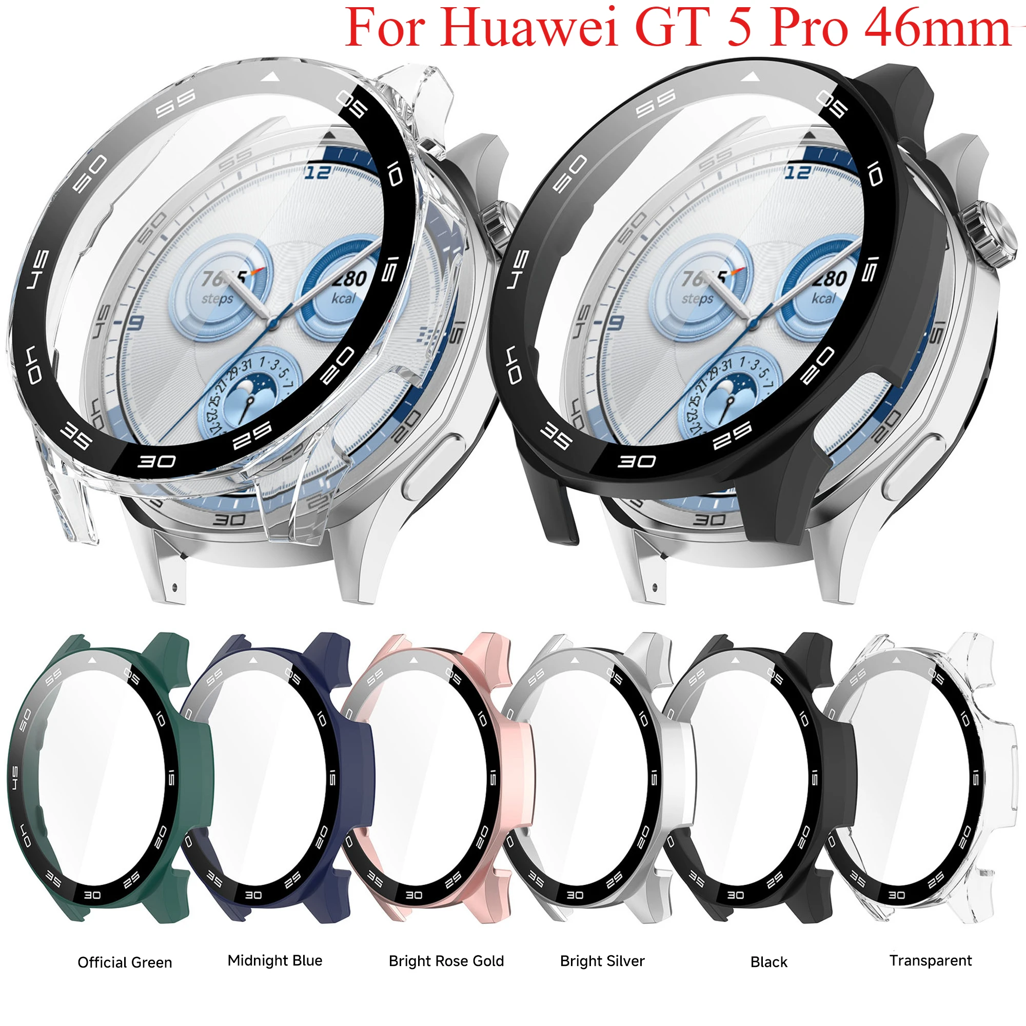 Чехол из ПК + закаленной пленки для Huawei Watch GT5 Pro, 46 мм, с защитой от царапин, полная защитная пленка для экрана, чехол для часов