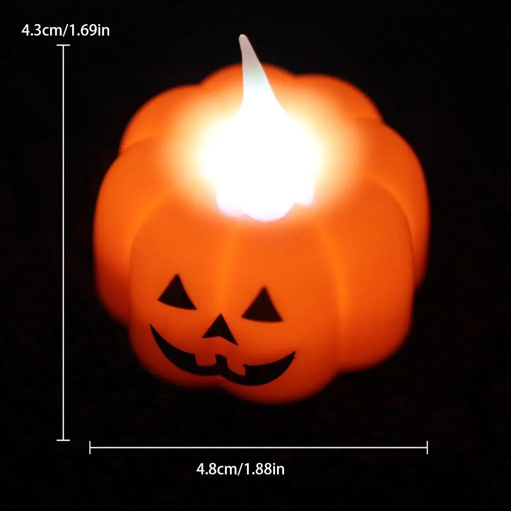 Vela electrónica LED con mecha de simulación, lámpara de noche de calabaza de Halloween segura, 12 piezas por juego