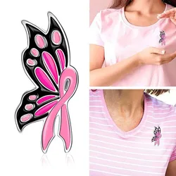 Pink Butterfly Ribbon Collection Breast Cancer Enamel Butterfly Brooches Pin Women Gift Statement Backpack Decorate Badge